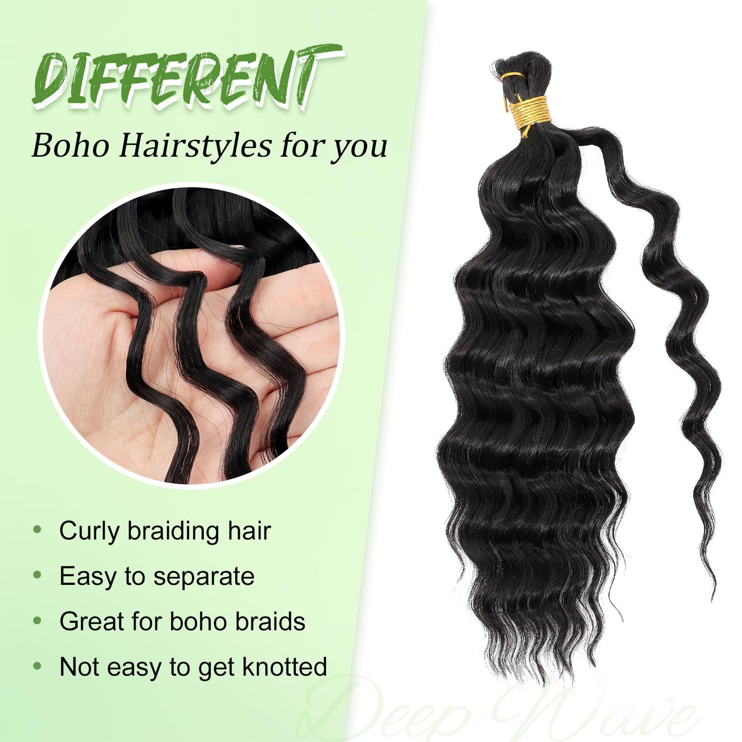 Eerya Long Curly Braiding Hair 10 Inch 2 Packs Ocean Wave Crochet Hair for Black Women Deep Wave Braiding Hair for Boho Braids(10inch,#1B) Beauty and Personal Care EERYA