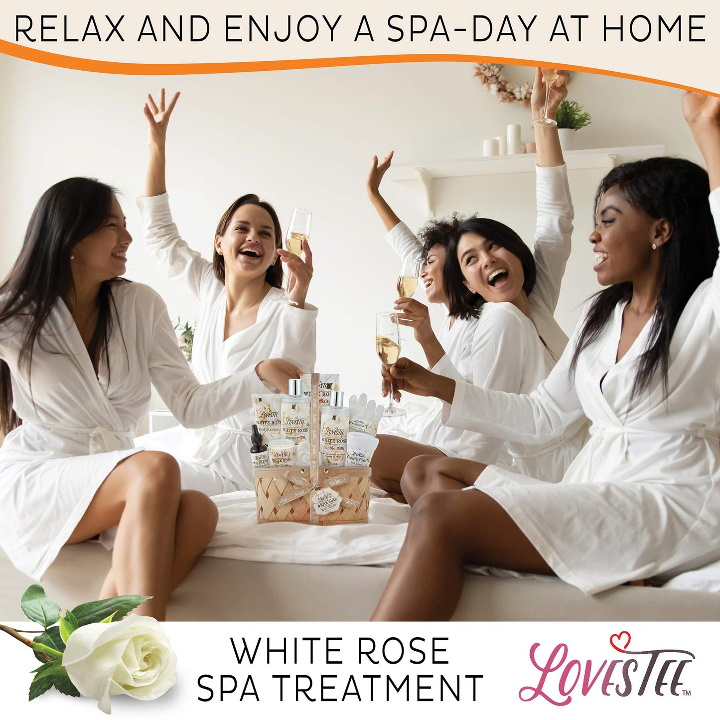 Christmas Gifts Bath & Body Spa Gift Basket for Women, Best Gift for Mother's Day & Birthday, White Rose Set Body Lotion, Shower Gel, Bubble Bath Beauty & Personal Care LOVESTEE