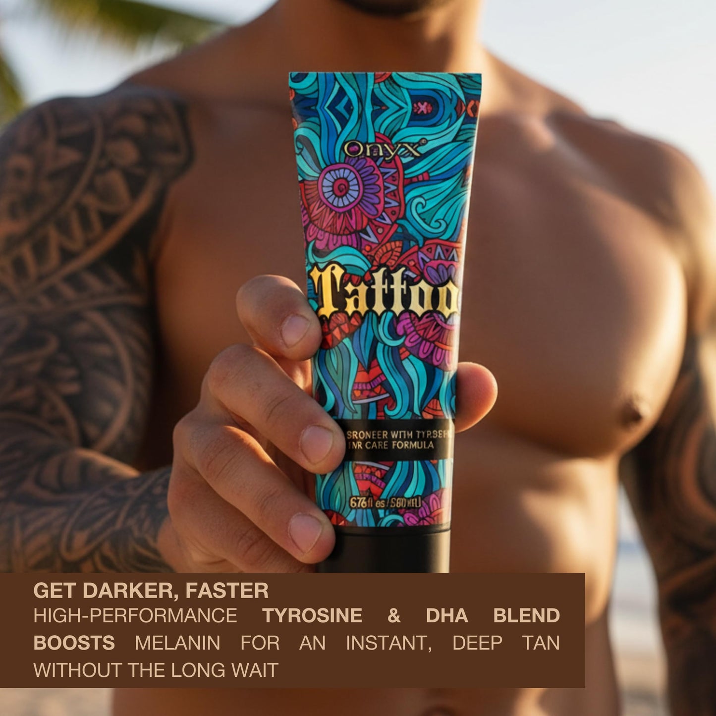 Tattoo Safe Tanning Bed Lotion - Indoor Dark Tanning Accelerator with Fade Protection | Tattoo Color Enhancer & Hydrating Skin Formula | 6.76 Fl Oz Beauty & Personal Care Onyx