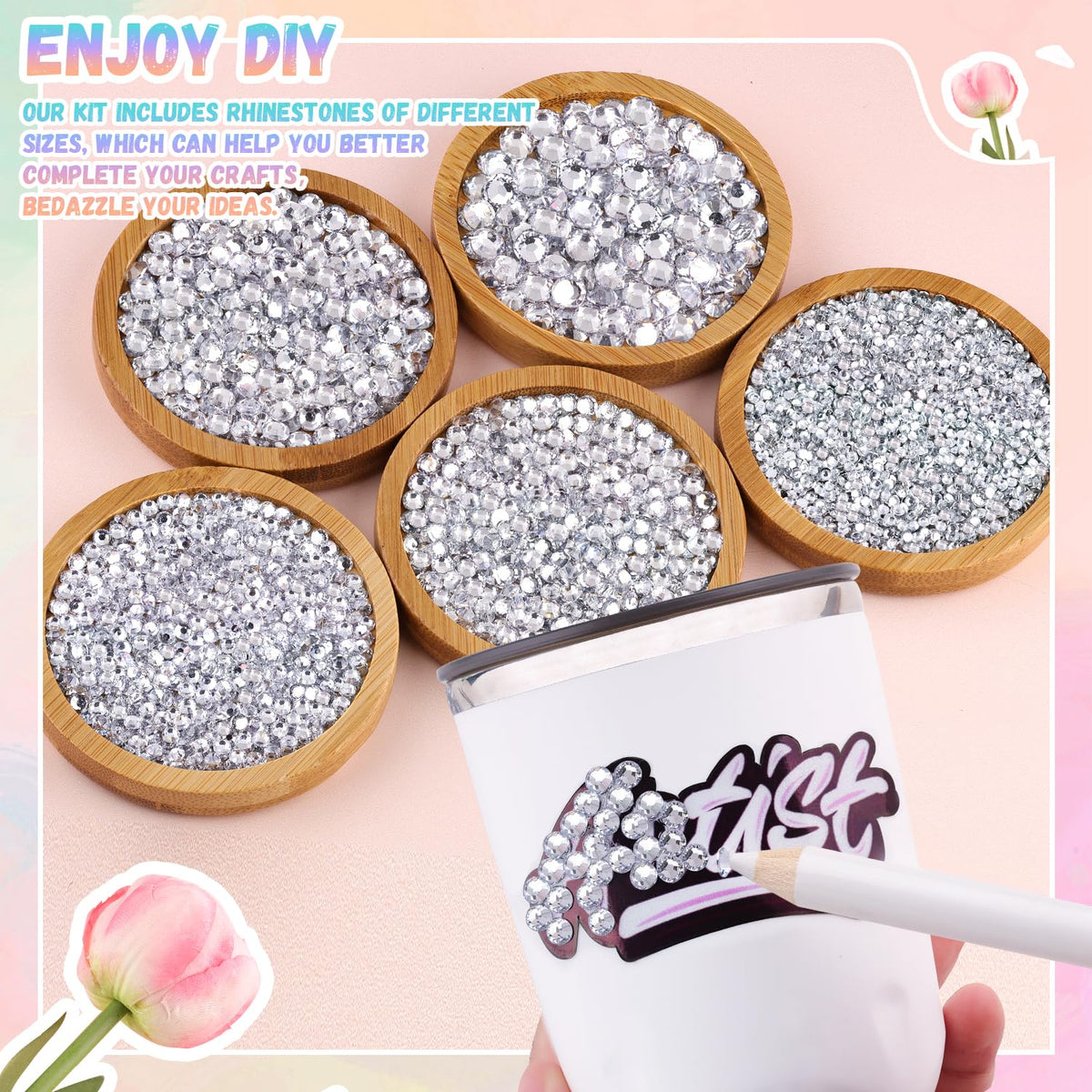 BELLEBOOST 36000Pcs Clear Silver Rhinestones Bedazzling Kit