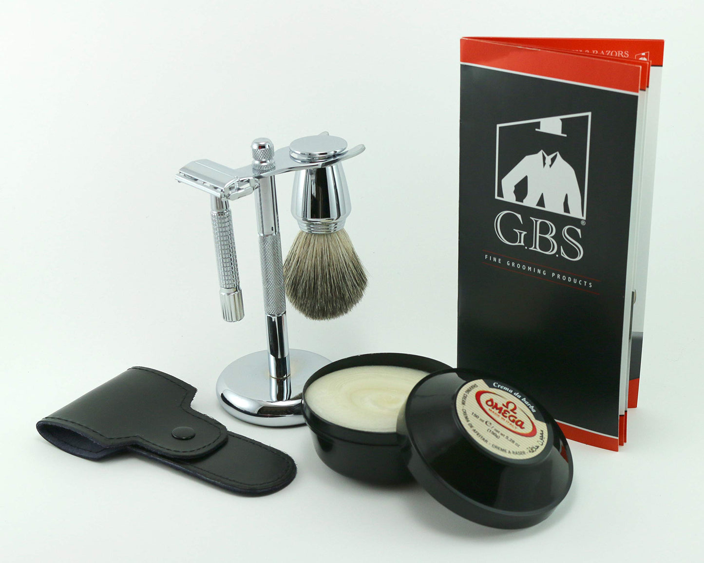 G.B.S Men's Wet Shaving Holiday Kit, Classy Butterfly Non-slip Knurled DE Safety Razor with Case, Omega Cream, Blades, Shaving Brush and Razor Stand Beauty and Personal Care G.B.S
