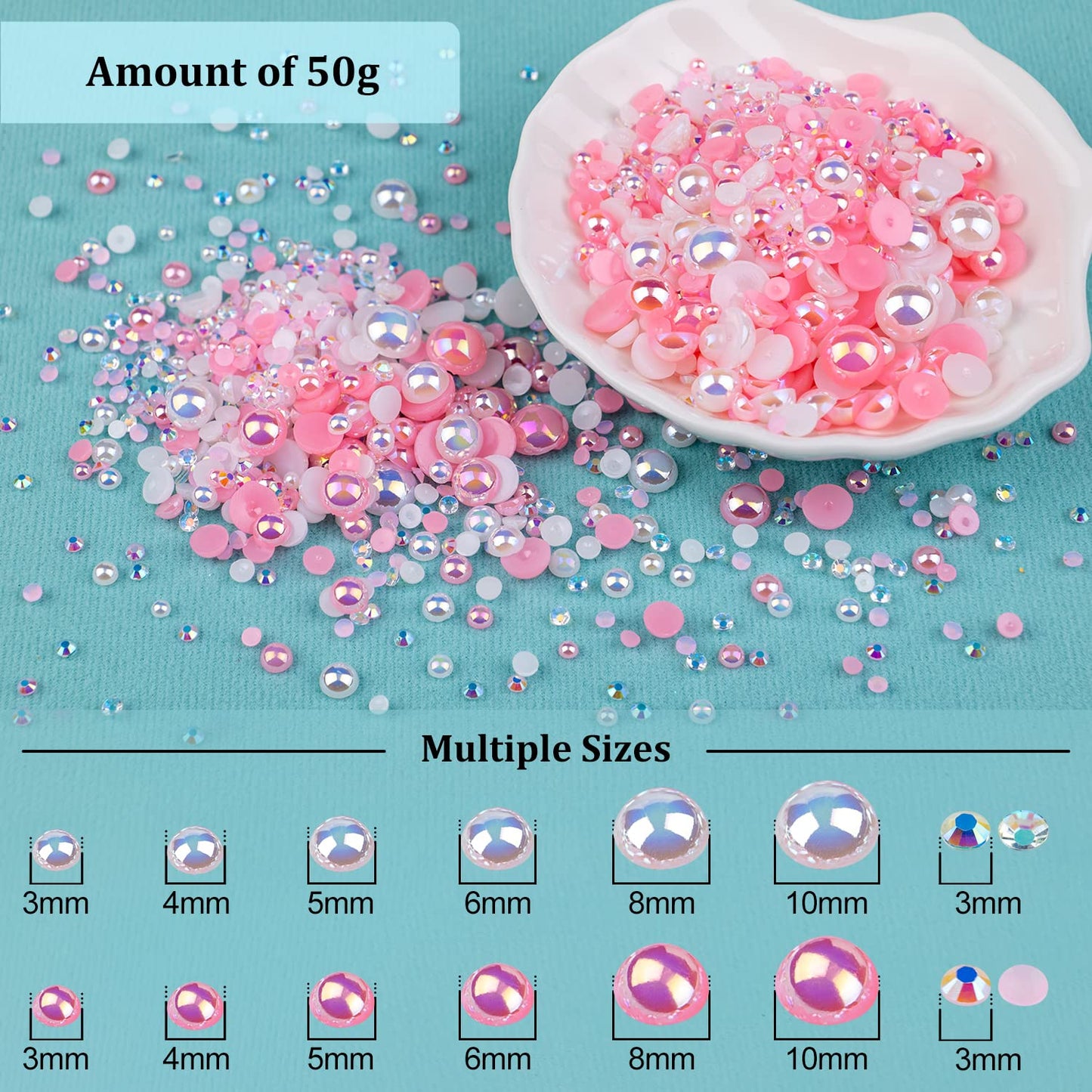 BELLEBOOST 50g Flatback Pearls and Rhinestones Set 1-Pink&White, Mixed Size 3-10mm Resin Rhinestones and Half Pearls for Nail Art and Crafts Beauty & Personal Care BELLEBOOST