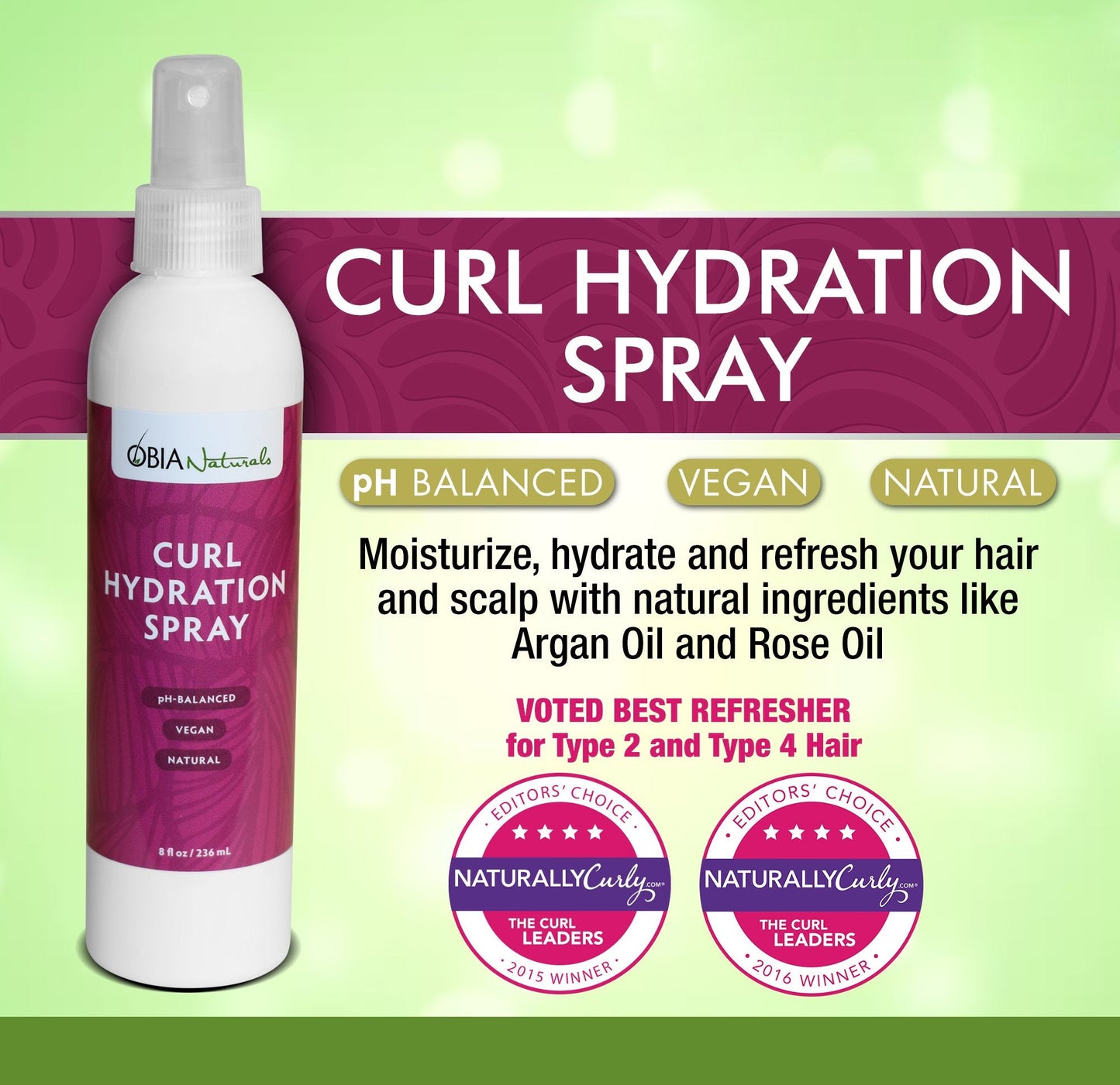 OBIA Naturals Curl Hydration Spray - Refreshing, Moisturizing, Nourishing Hydrator for Dry Hair and Curls, 8 ounce. Beauty & Personal Care OBIA Naturals