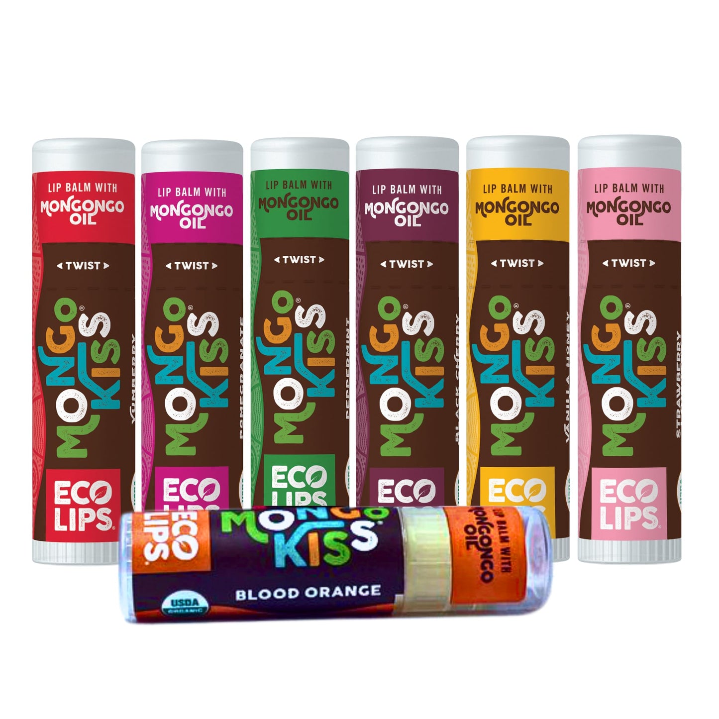 Eco Lips Mongo Kiss Organic Lip Balm 7 Pack - Blood Orange, Black Cherry, Pomegranate, Vanilla Honey, Peppermint, Strawberry Lavender, Yumberry | Beauty & Personal Care Eco Lips