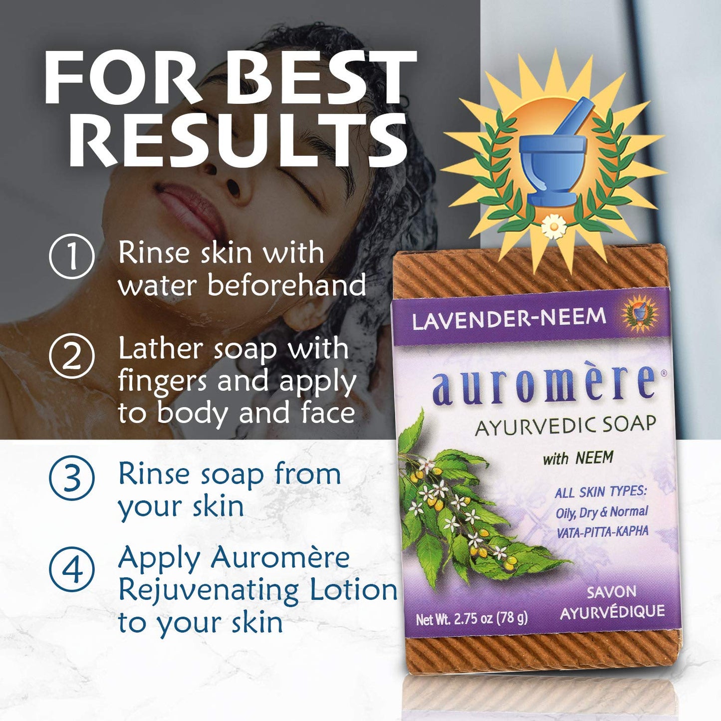 Auromere Ayurvedic Bar Soap, Lavender Neem - Eco Friendly, Handmade, Vegan, Cruelty Free, Natural, Non GMO (2.75 oz), 3 pack Beauty & Personal Care Auromere
