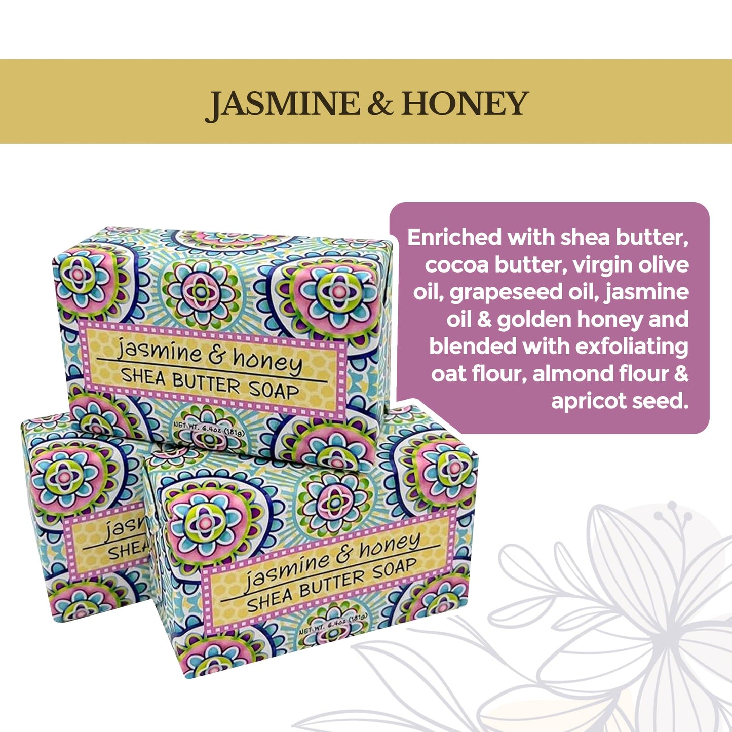 Greenwich Bay Trading Co., Jasmine and Honey Shea Butter Soap, Set of 12 Bars, 2 Ounces Each Beauty & Personal Care Greenwich Bay