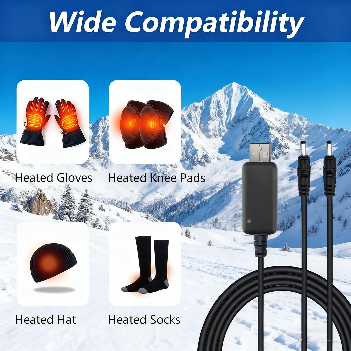 USB-DC Dual Port Power Cord Charger Compatible with Heated Gloves Socks Hats Mittens Heating Pad and 7.4V SWB01 SWB03 3500mAh Rechargable Lithium Beauty and Personal Care SLLEA