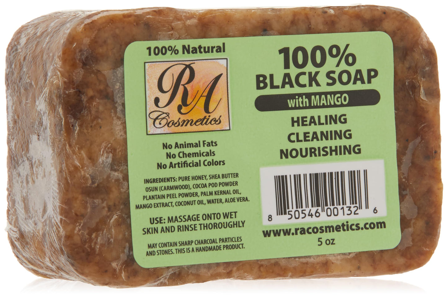 RA Cosmetics 100% Natural African Black Soap, Mango Scent, 5 oz, 141g Beauty & Personal Care RA COSMETICS