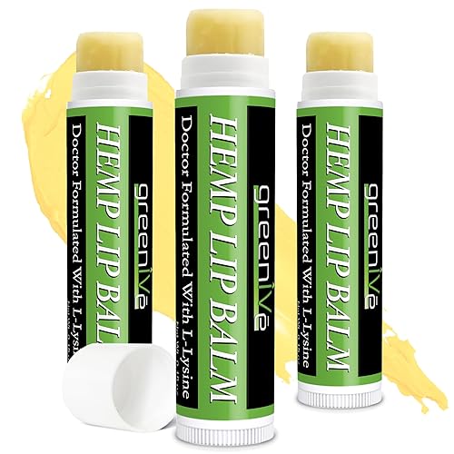 GreenIVe Hemp Lip Balm, Vegan, Omegas 3 & 6, Vitamin E, L-Lysine, Hydrating Handcrafted (3) Beauty & Personal Care GreenIVe
