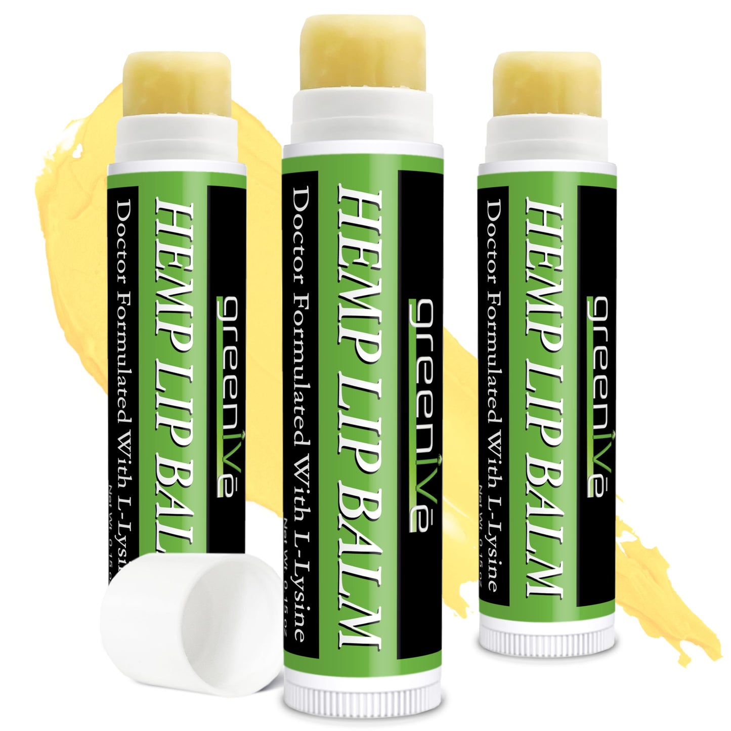 GreenIVe Hemp Lip Balm, Vegan, Omegas 3 & 6, Vitamin E, L-Lysine, Hydrating Handcrafted (3) Beauty & Personal Care GreenIVe