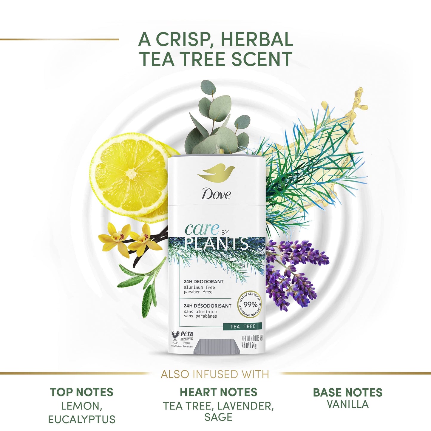 Dove Care by Plants Deodorant Stick for long-lasting deodorant protection Tea Tree aluminum free deodorant 2.6 oz 3 Count Beauty and Personal Care Dove