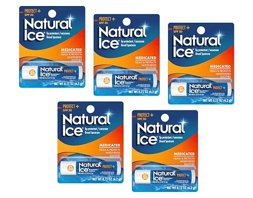 Mentholatum Natural Ice Protect+ Broad Spectrum SPF 30 Medicated Lip Balm, 0.15 Ounce (Pack of 5) Beauty & Personal Care Mentholatum