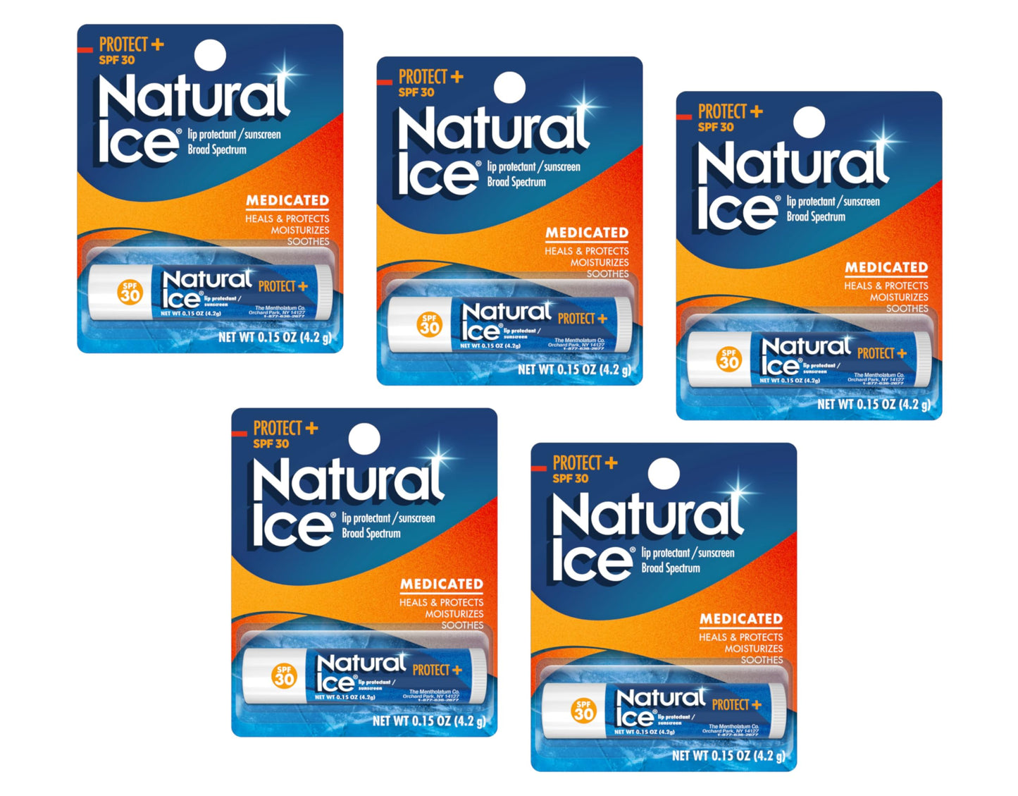 Mentholatum Natural Ice Protect+ Broad Spectrum SPF 30 Medicated Lip Balm, 0.15 Ounce (Pack of 5) Beauty & Personal Care Mentholatum