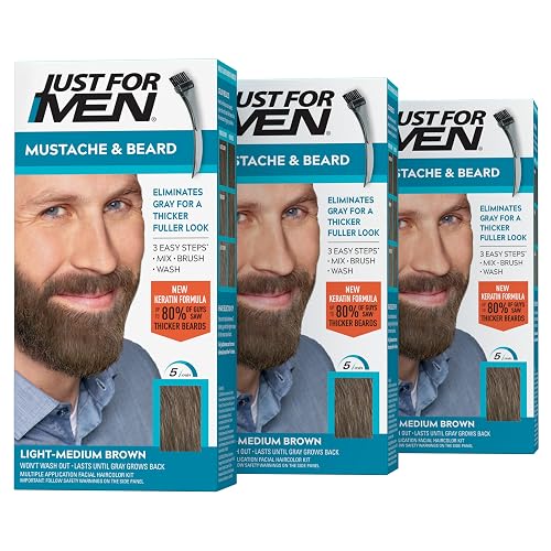 Just For Men Mustache & Beard, Beard Coloring for Gray Hair with Brush, With Keratin Biotin Aloe and Coconut Oil for Healthy Facial Hair Beauty & Personal Care Just for Men