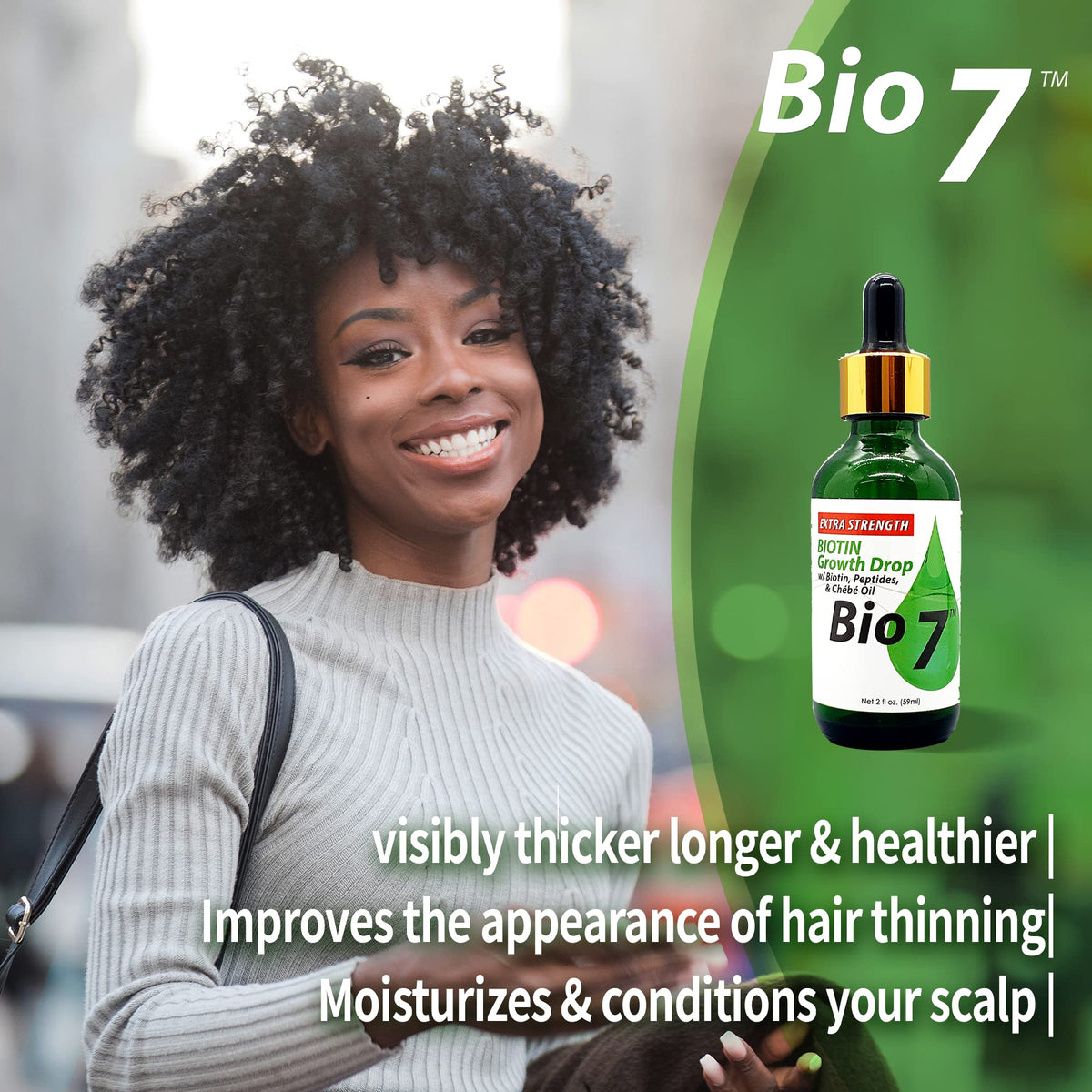 BIO7 Biotin Growth Drops Extra Strength with Chebe Oil, 2 Fl Oz