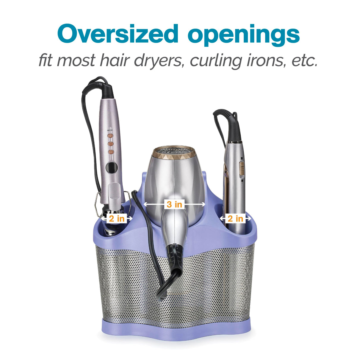 Polder Style Station, Hair Tool Organizer for Hair Dryer, Curling Iron, Hair Straightener, Easy-to-Store Hair Styling Station, Periwinkle and Silver