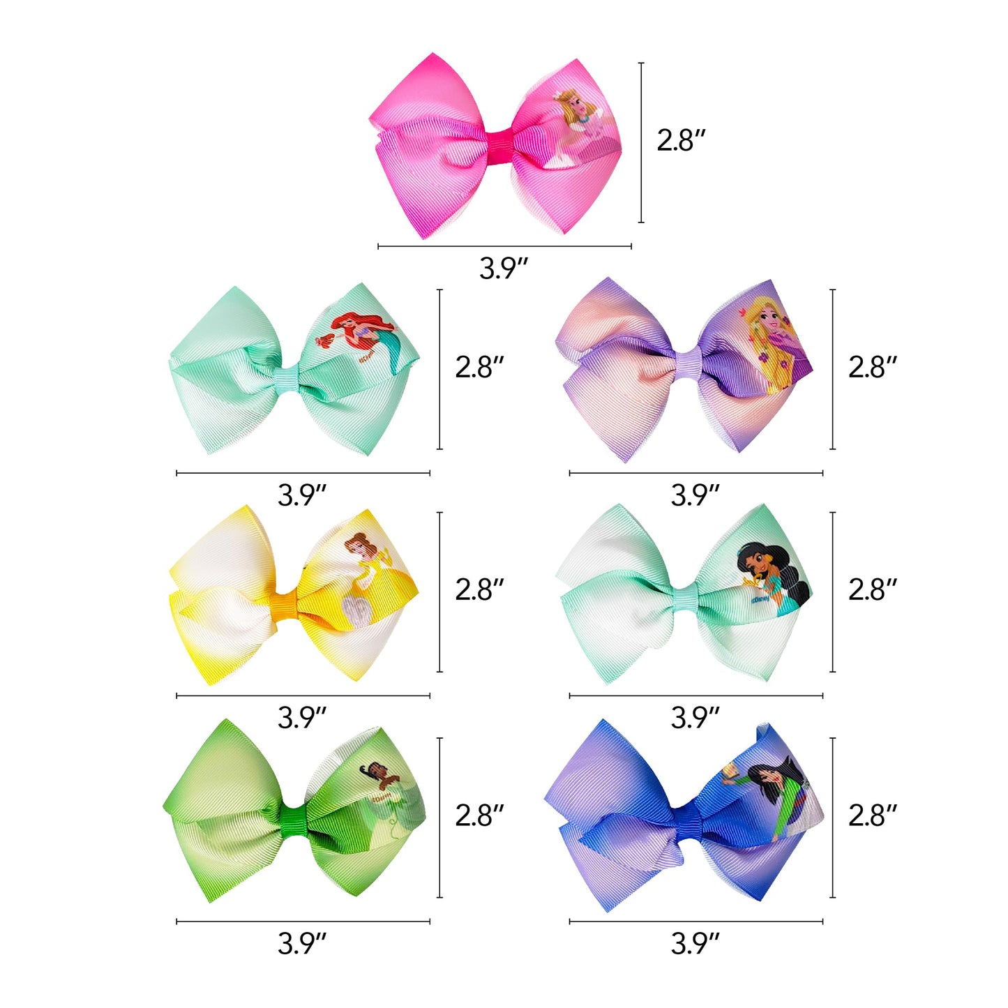 Disney Princess - Girls Hair Accessories Gift Set - Kids Hair Bows - 7 Pcs 4 Inch Bundle - Different Princess on Each Clip - Alligator Clip Ages 3+ Beauty & Personal Care LUV HER