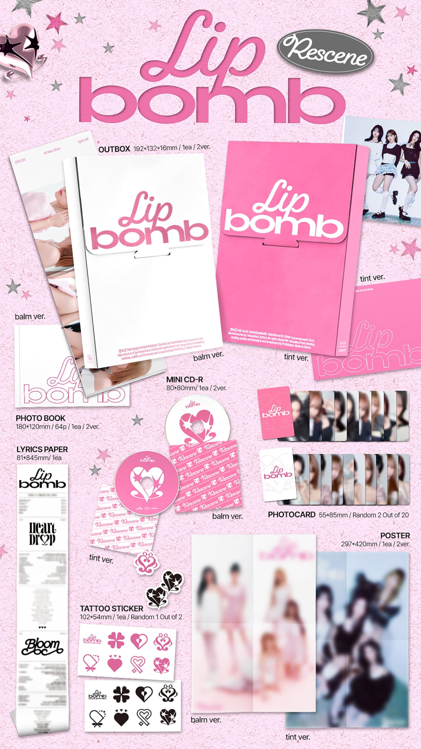RESCENE lip bomb 3rd Mini Album Full 5 Version Set lip balmQR+photocard Set(balm+tint)+Standard Set(balm+tint)+Tracking Sealed Beauty and Personal Care valueflag