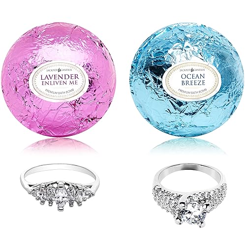 Ocean Breeze Lavender Bath Bombs Gift Set of 2 with Size 9 Ring Surprise Inside Each Made in USA Beauty & Personal Care Jackpot Candles