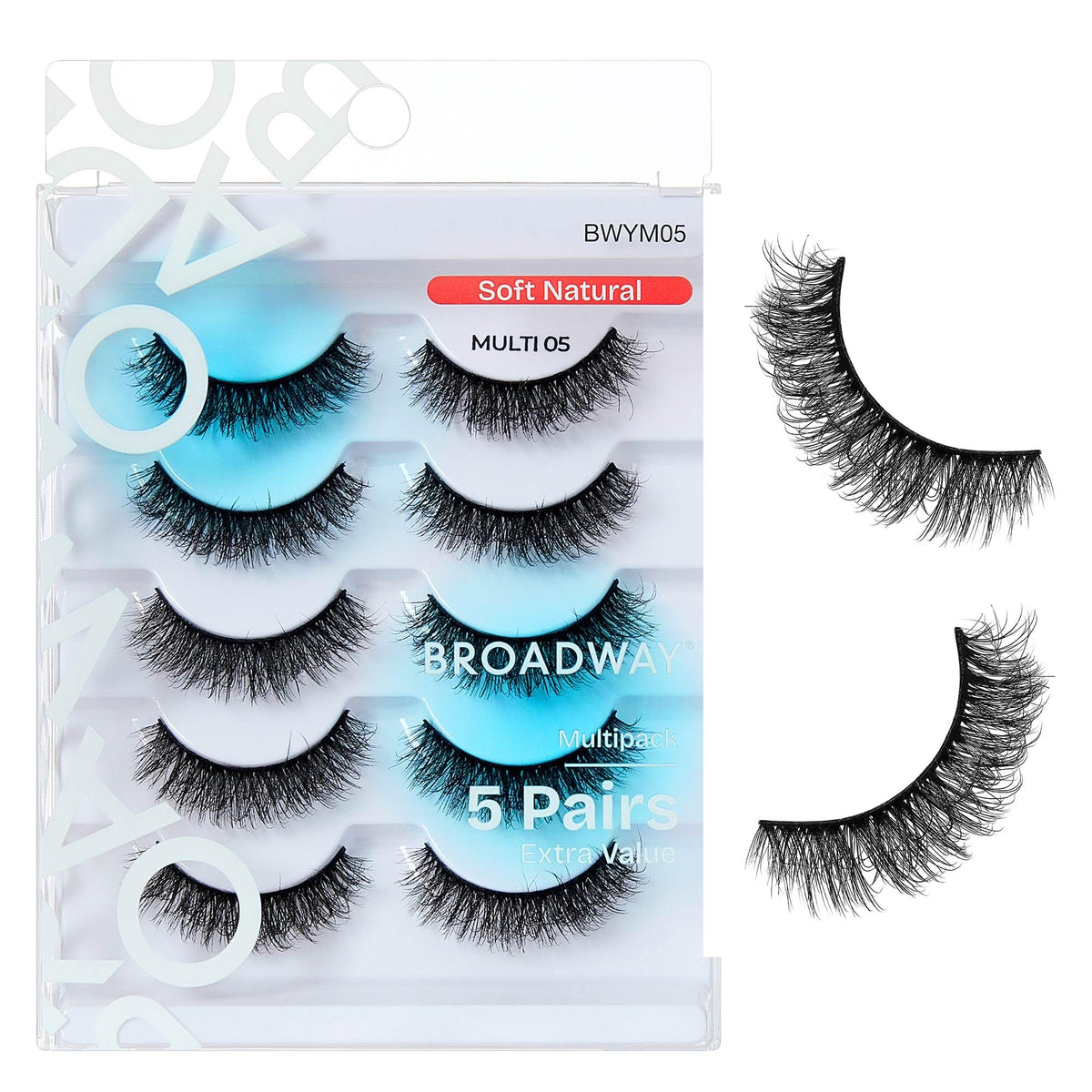 Broadway False Lashes Multipack, Faux Mink Wispy Volume Strip Eyelashes, Natural Look for Daily & Glam Wear, 5 Pairs Fluffy & Lightweight Cat Eye