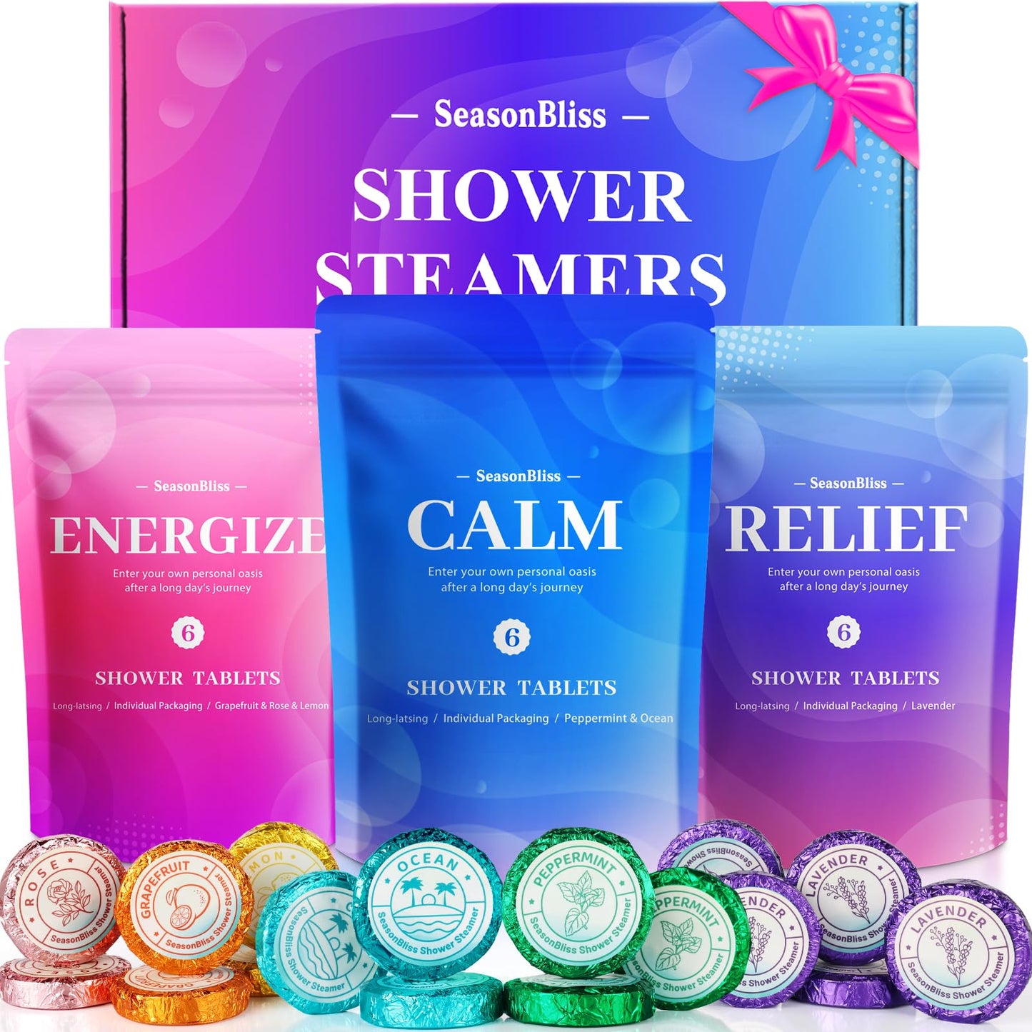 SeasonBliss Shower Steamers 18 Pack Set, Shower Bombs with 6 Charming Scents, Shower Tablets with Natural Ingredients,Self-Care & Relaxation Presents Beauty and Personal Care SeasonBliss