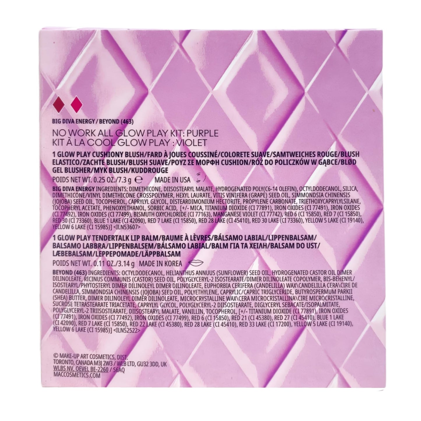 MAC M·A·C Cosmetics No Work All Glow Play Kit: Purple - Cushiony Blush + Tendertalk Lip Balm Beauty & Personal Care MAC