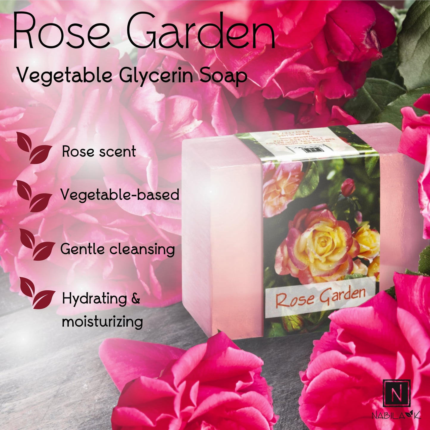 Nabila K Rose Garden Glycerin Bar Soap | Fresh Rose Scent | Natural, Vegan, Hypoallergenic | 100% Vegetable Glycerin, Sulfate-Free, Paraben-Free | 4.5 Beauty & Personal Care Nabila K
