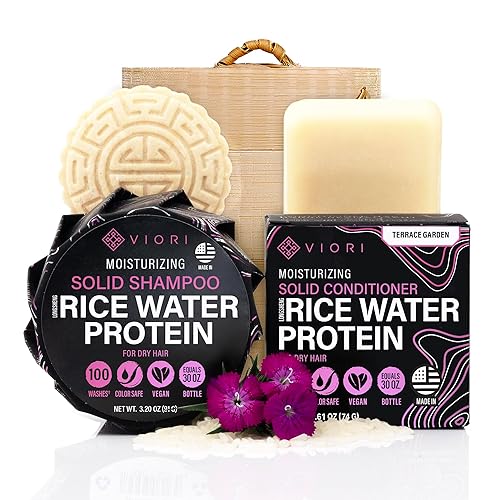 VIORI Terrace Garden Shampoo and Conditioner Bar Set and Bamboo Holder- Made with Rice Water for Hair Growth - Handcrafted Sulfate Free Shampoo Beauty & Personal Care Viori