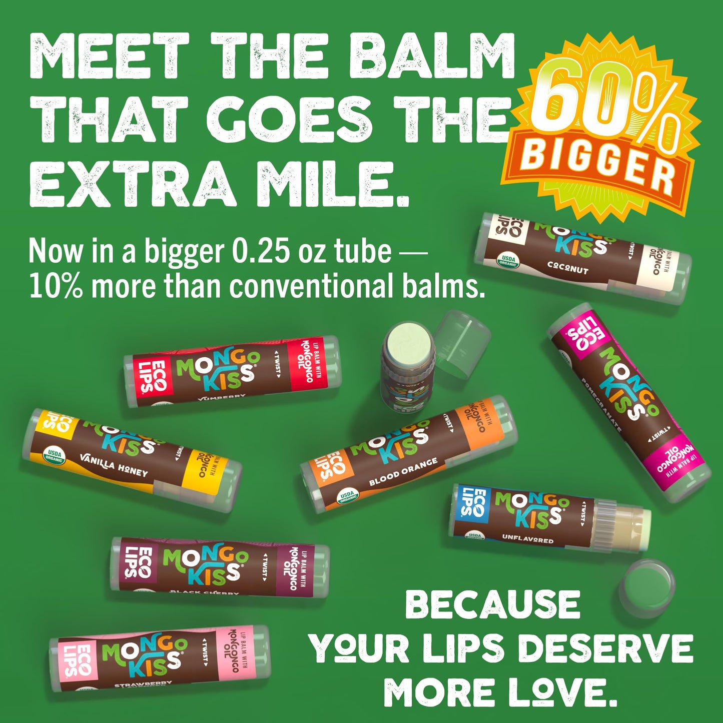 Eco Lips Mongo Kiss Organic Lip Balm 4 Pack Blood Orange, Yumberry, Strawberry Lavender, Black Cherry - 100 Percent USDA Organic - Soothe, Moisturize Beauty & Personal Care Eco Lips