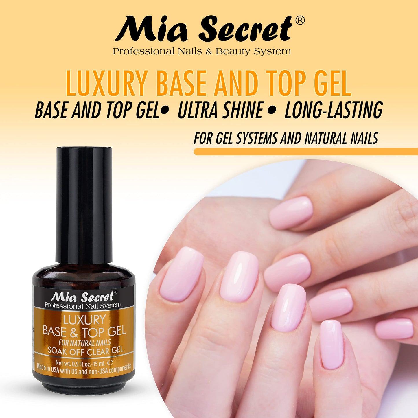 Mia Secret Luxury Base and Top Coat - Clear Gel Polish - 15ml - High Gloss - Gelux Compatible Beauty & Personal Care Mia Secret
