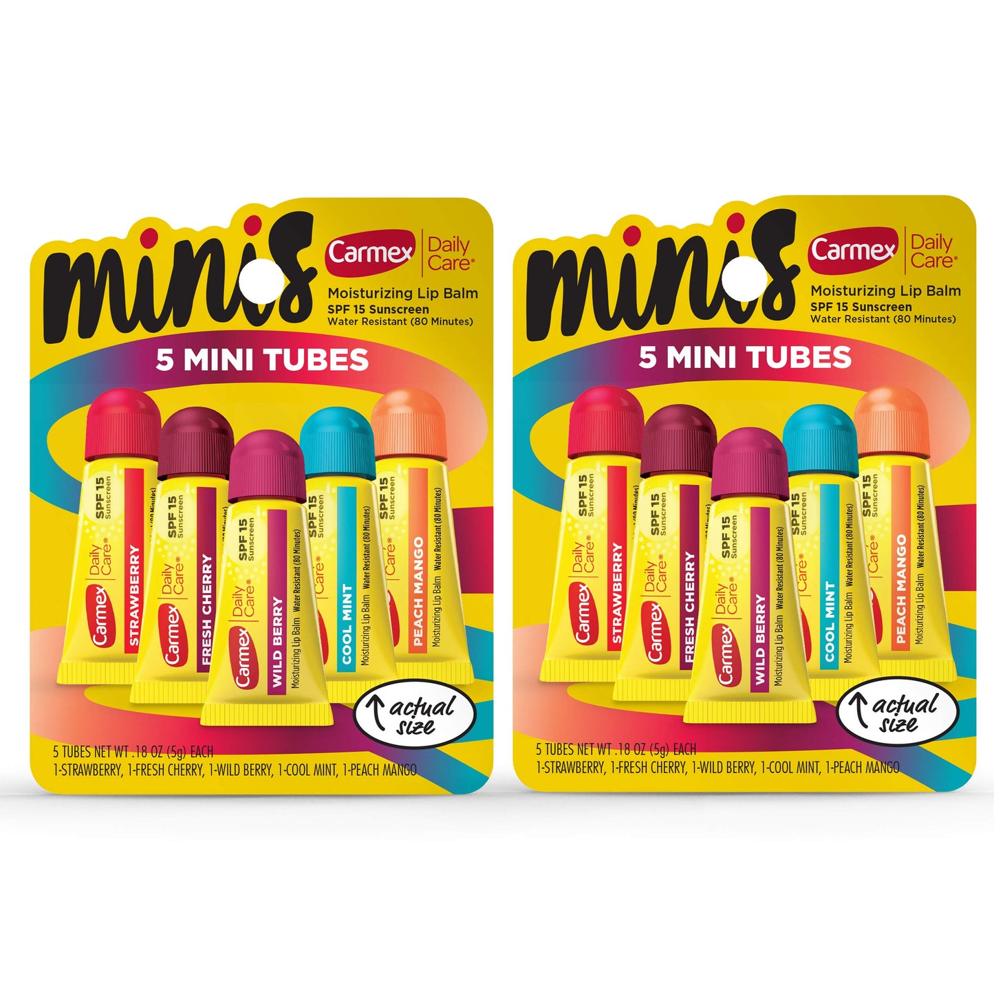 Carmex Daily Care Minis Moisturizing Lip Balm Tubes, SPF 15, Multi-Flavor Lip Balm Pack, 10 Count (2 Packs of 5) Beauty & Personal Care Carmex
