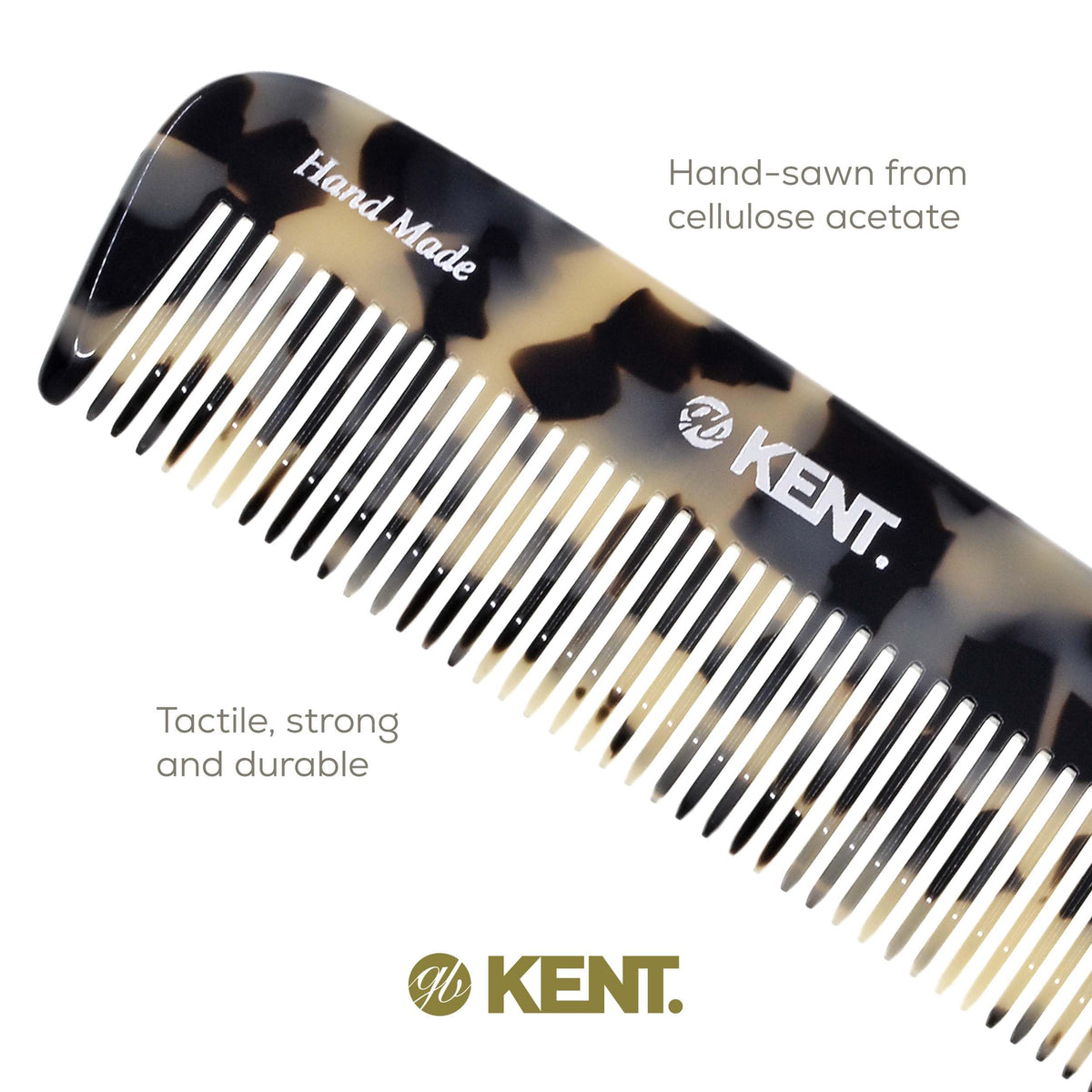 Kent 12T TW Pocket Comb - Handmade Wide Tooth Hair Comb for Men, Women, and Kids - Travel, Beard, and Mustache Comb - Saw Cut and Hand Polished Made