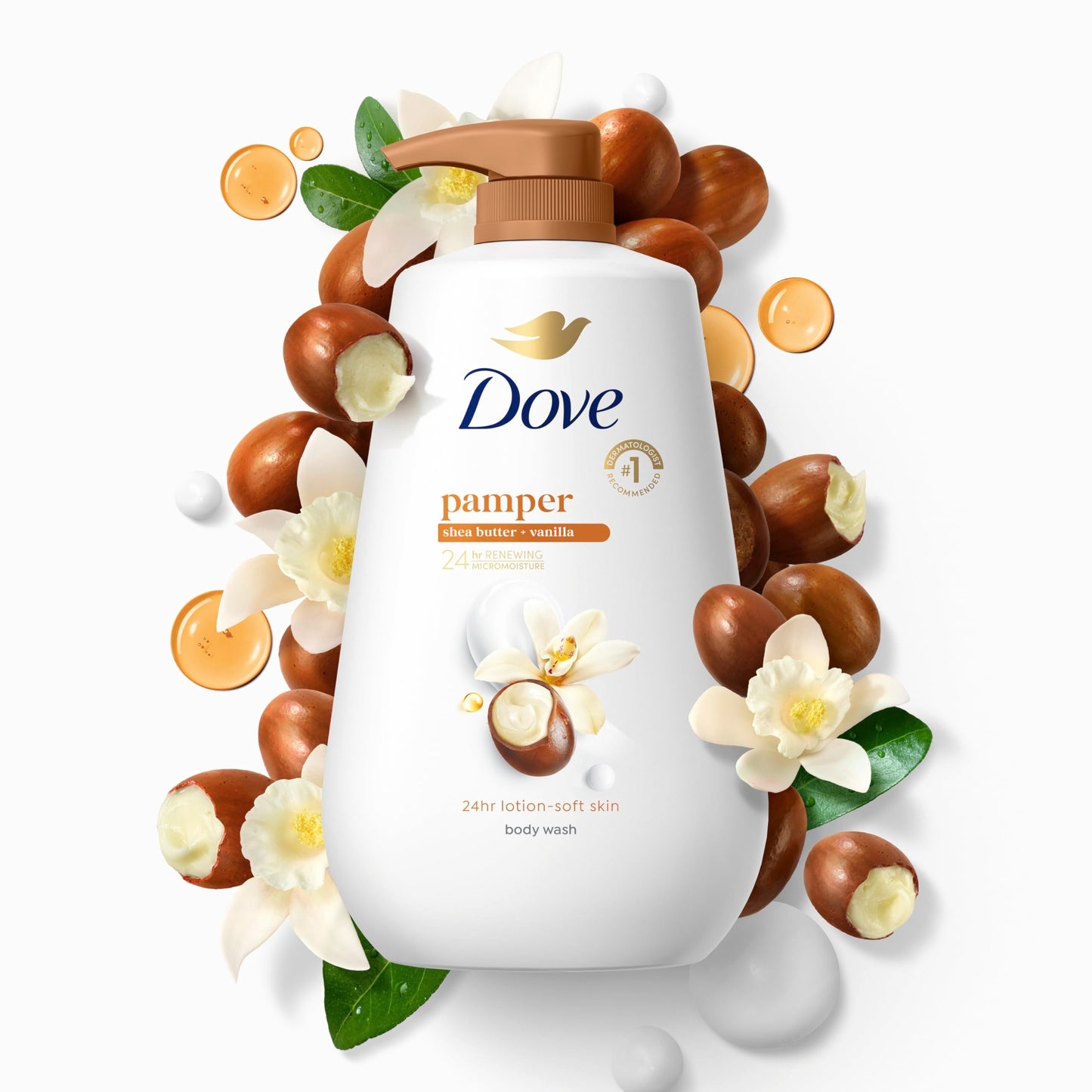 Dove Body Wash with Pump Pamper Shea Butter & Vanilla for 24hr Lotion-Soft Skin Moisturizing Skin Cleanser with No Sulfates No Parabens 30.6 oz Beauty & Personal Care Dove