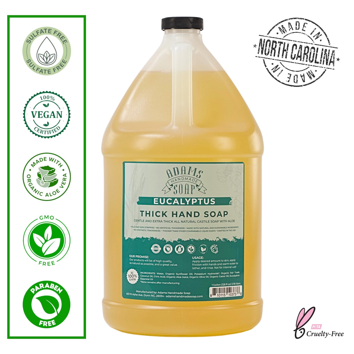 Adams Handmade Soap Thick Organic Castile Liquid Hand Soap 1 Gallon Refill - Eucalyptus Beauty & Personal Care Adams Handmade Soap