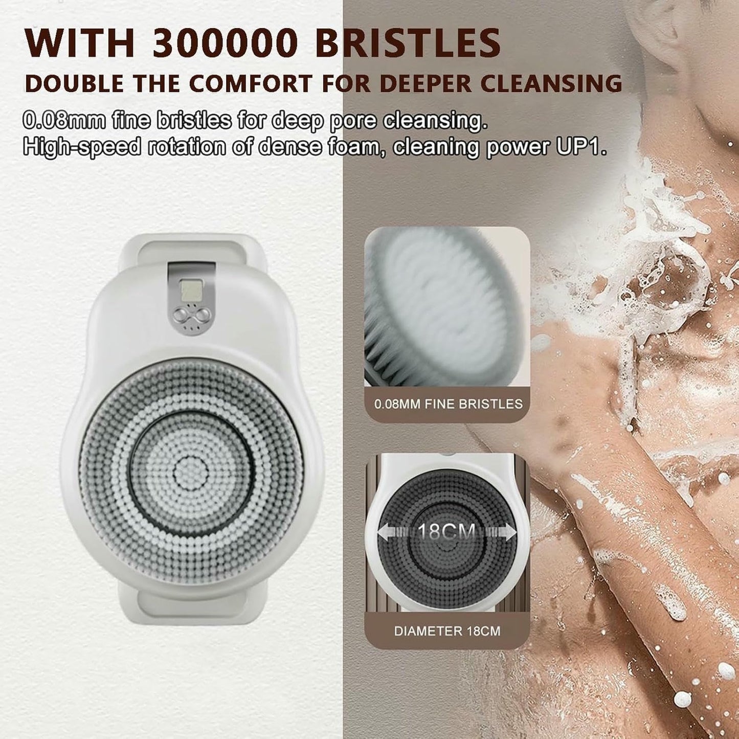 KFJZGZZ Wall Mounted Electric Back Scrubber for Shower, with 7in Head, Electric Exfoliating Brush for Deep Cleansing, Back Massage Beauty and Personal Care KFJZGZZ