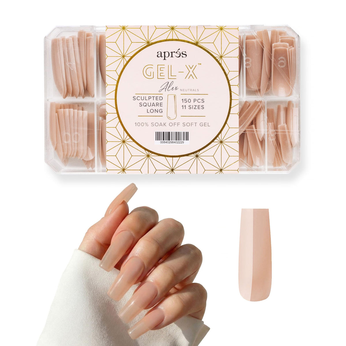Apres Neutrals Gel-X Alex Box Of Nail Tips, 11 Sizes 00-9, Soft Gel Nail Tip Box, Nail Extensions (150pcs) (Sculpted Square Long, 150pcs)