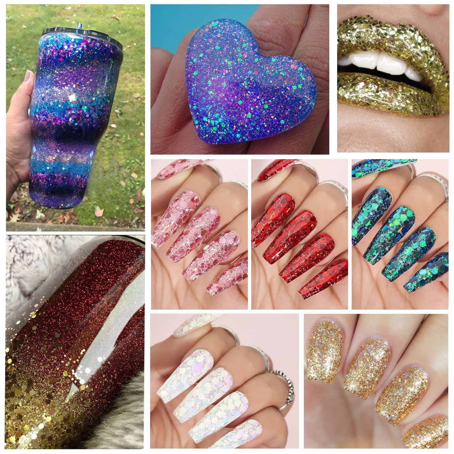 12 Colors of Holographic Chunky Glitter with Quick Dry Glue, 12 Pots Total 120g Multi-Shaped for Body Hair Face Eyes Make-up, Nail Art and Bedazzling Beauty & Personal Care BELLEBOOST