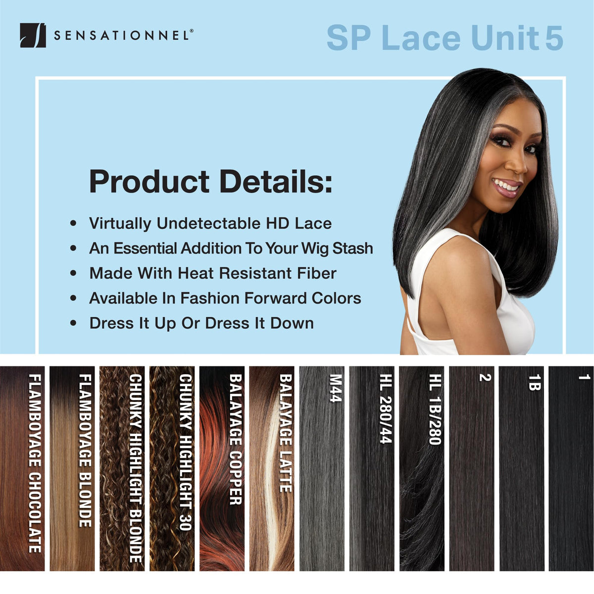 Sensationnel Dashly Lace Saltandpepper Wig-Sp Unit 5, 1B OFFBLACK