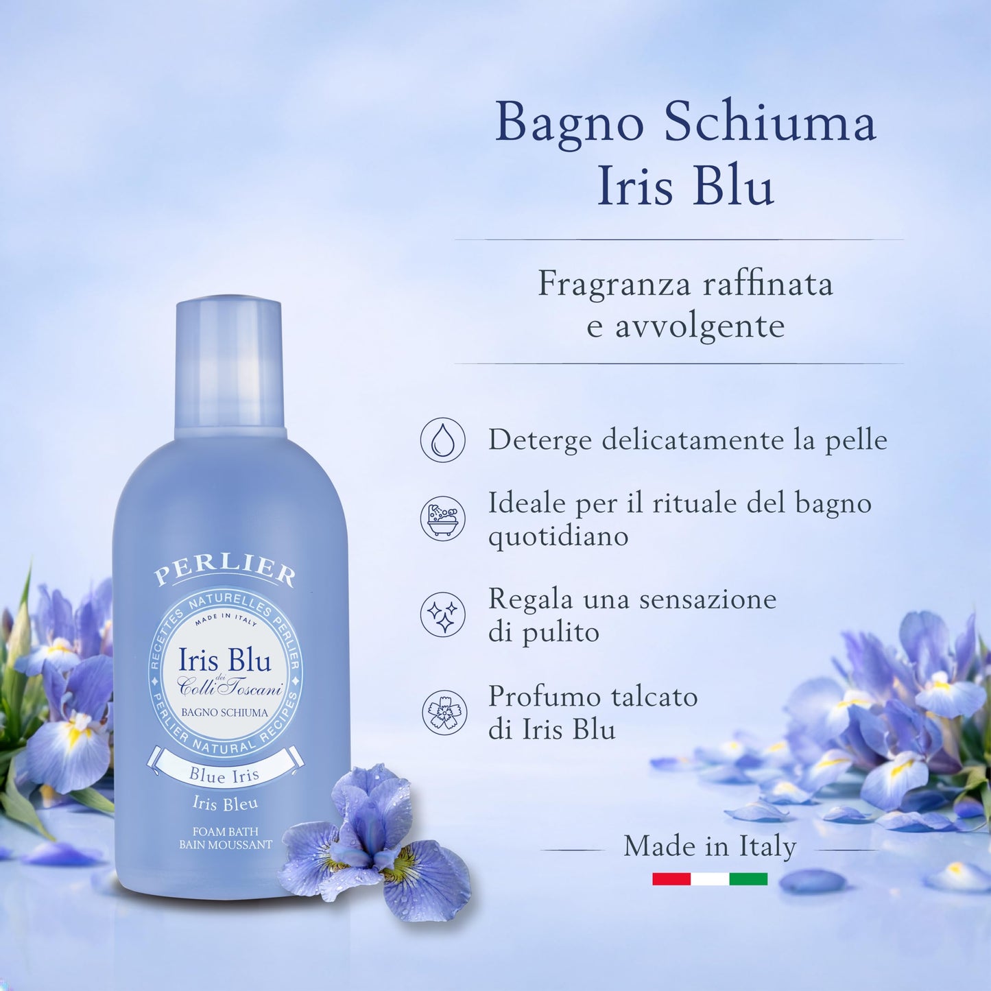 Perlier Blue Iris Foam Bath - Natural & Calming Aromatherapy Bubble Bath For Women And Men - Rich Foaming Formula Provides Deep Moisturization Beauty and Personal Care Perlier