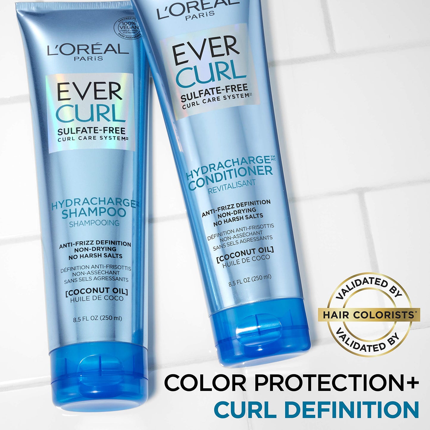 L'Oreal Paris EverCurl Sulfate Free Shampoo for Curly Hair, Lightweight, Anti-Frizz Hydration, Gentle on Curls, with Coconut Oil, 2 Count (8.5 Fl; Oz Beauty & Personal Care L'Oreal Paris