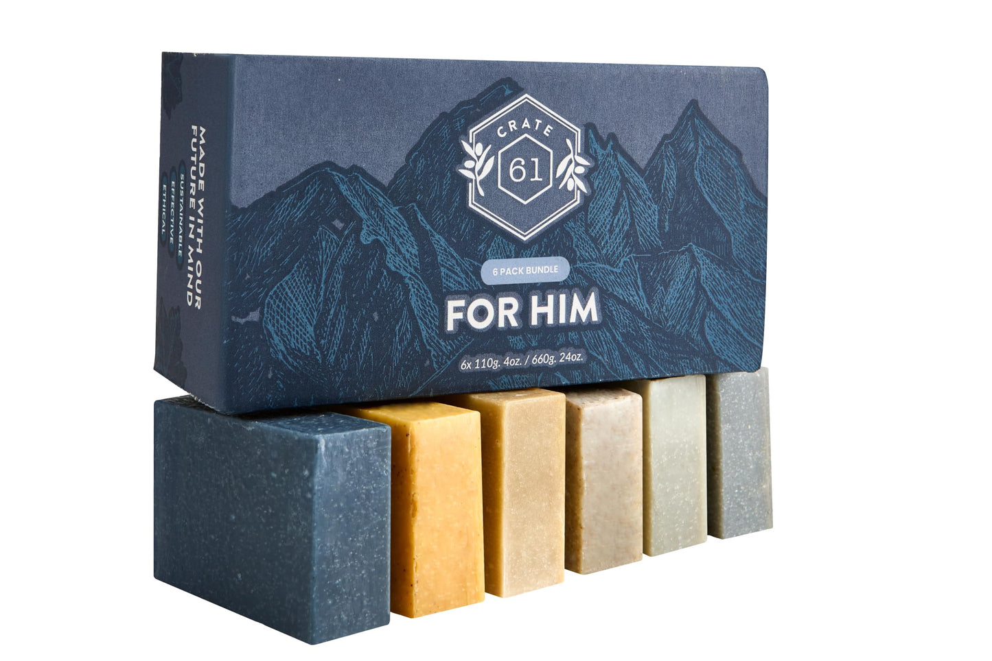 Crate 61 Organics, Handmade in Canada, Plant Based Cold Process Natural Bar Soap, With Premium Essential Oils, Dry Skin, Pack of 6 (For Him) Beauty and Personal Care Crate 61 Organics