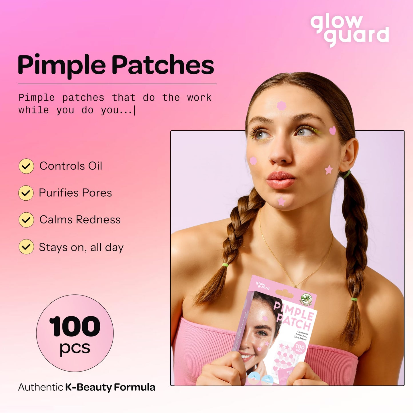 Glow Guard Pimple Patches with Hydrocolloid & Tea Tree Oil - Korean Skin Care, Dermatologist Tested - Absorbs Impurities, Reduces Redness - Vegan Beauty & Personal Care Glow Guard
