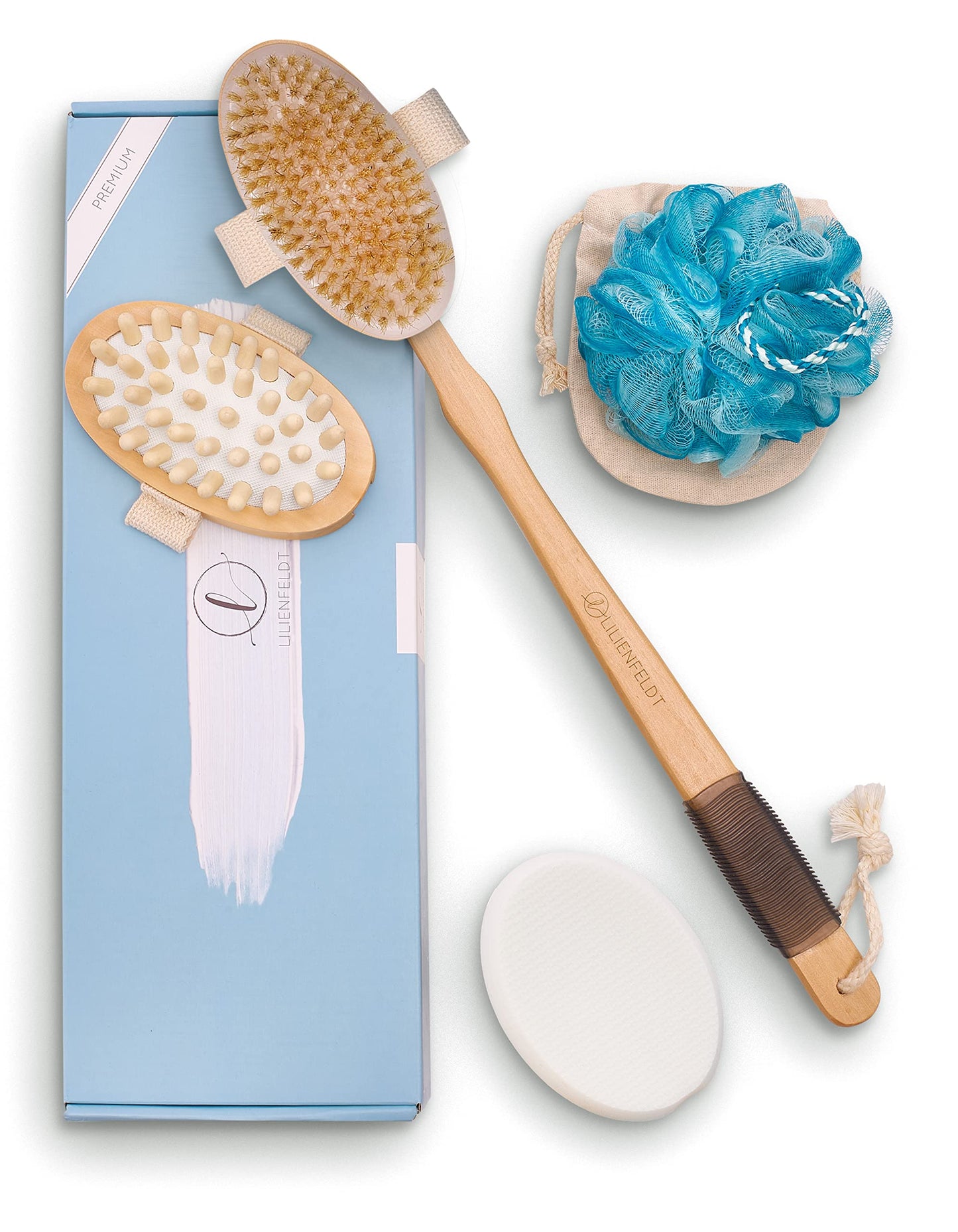 Lilienfeldt Shower Brush Set - Eco-Friendly Back Brush Long Handle for Shower - Bath Massage Brush - Back Lotion Applicator Body Brush Long Handled Beauty and Personal Care Lilienfeldt
