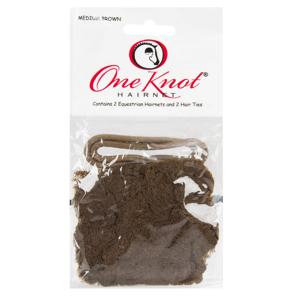 One Knot HAIRNET with 2 Comfort Equestrian Hairnets and 2 Matching Hairties, Medium Brown