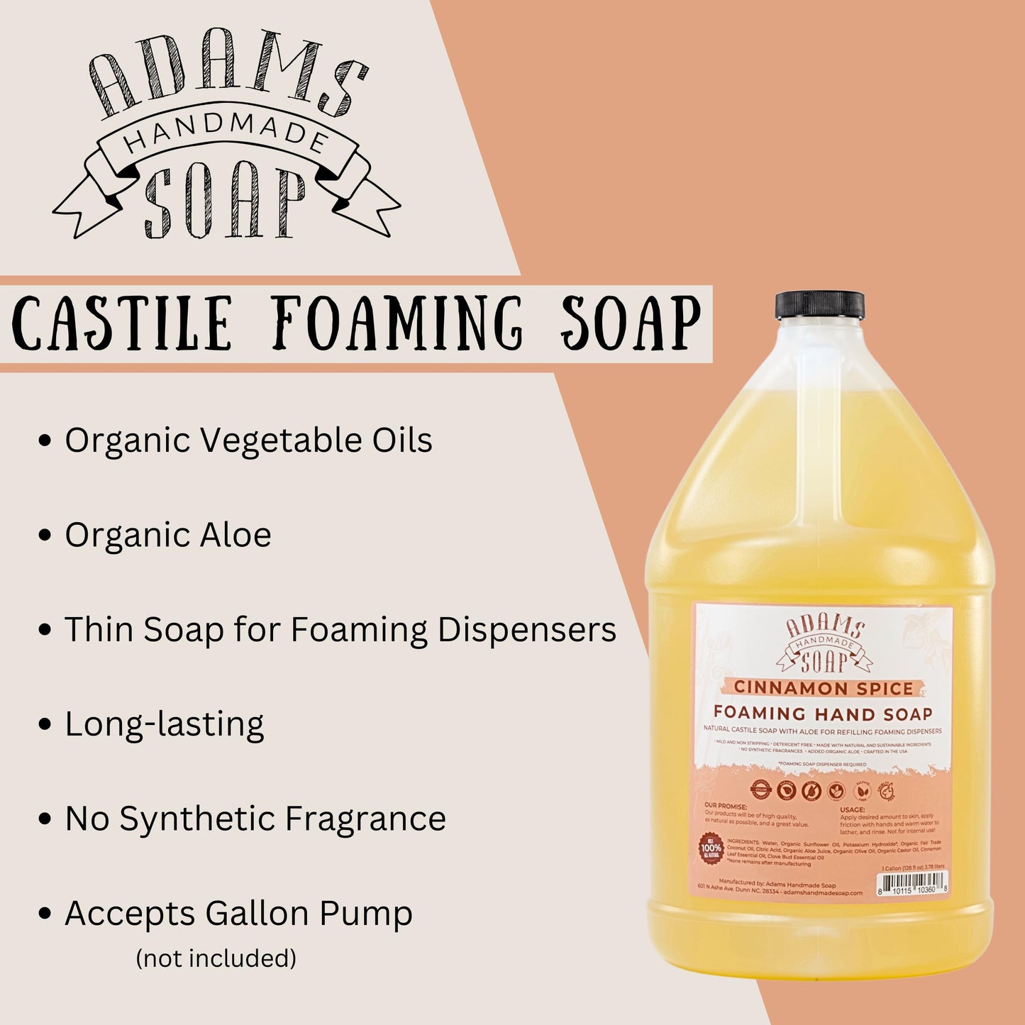 Adams Handmade Soap Liquid Foaming Soap 1 Gal - Cinnamon Spice Beauty & Personal Care Adams Handmade Soap