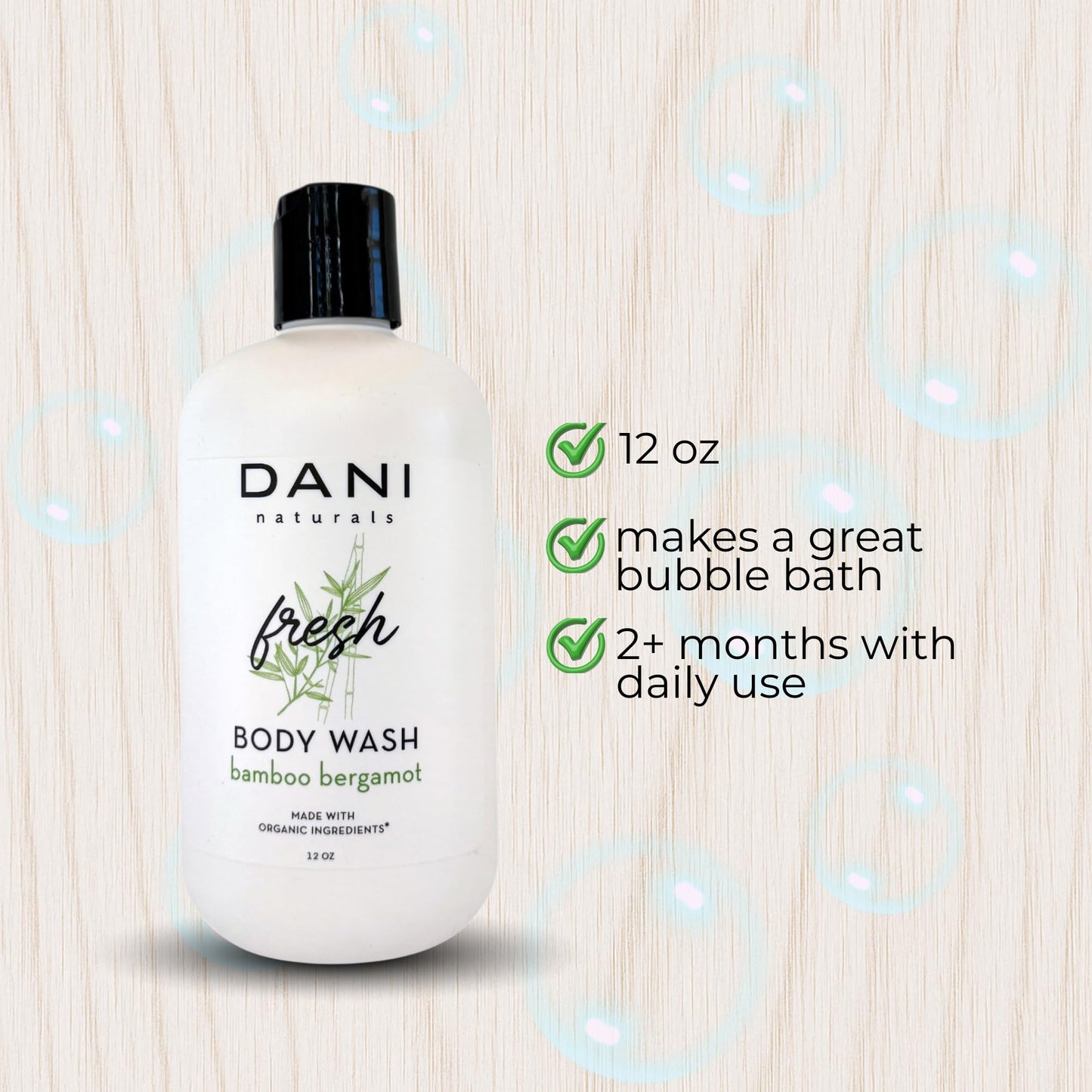 DANI Naturals Bamboo Bergamot Body Wash, Vegan, Sulfate-Free, Made with Organic Ingredients, 12 fl oz Beauty & Personal Care DANI