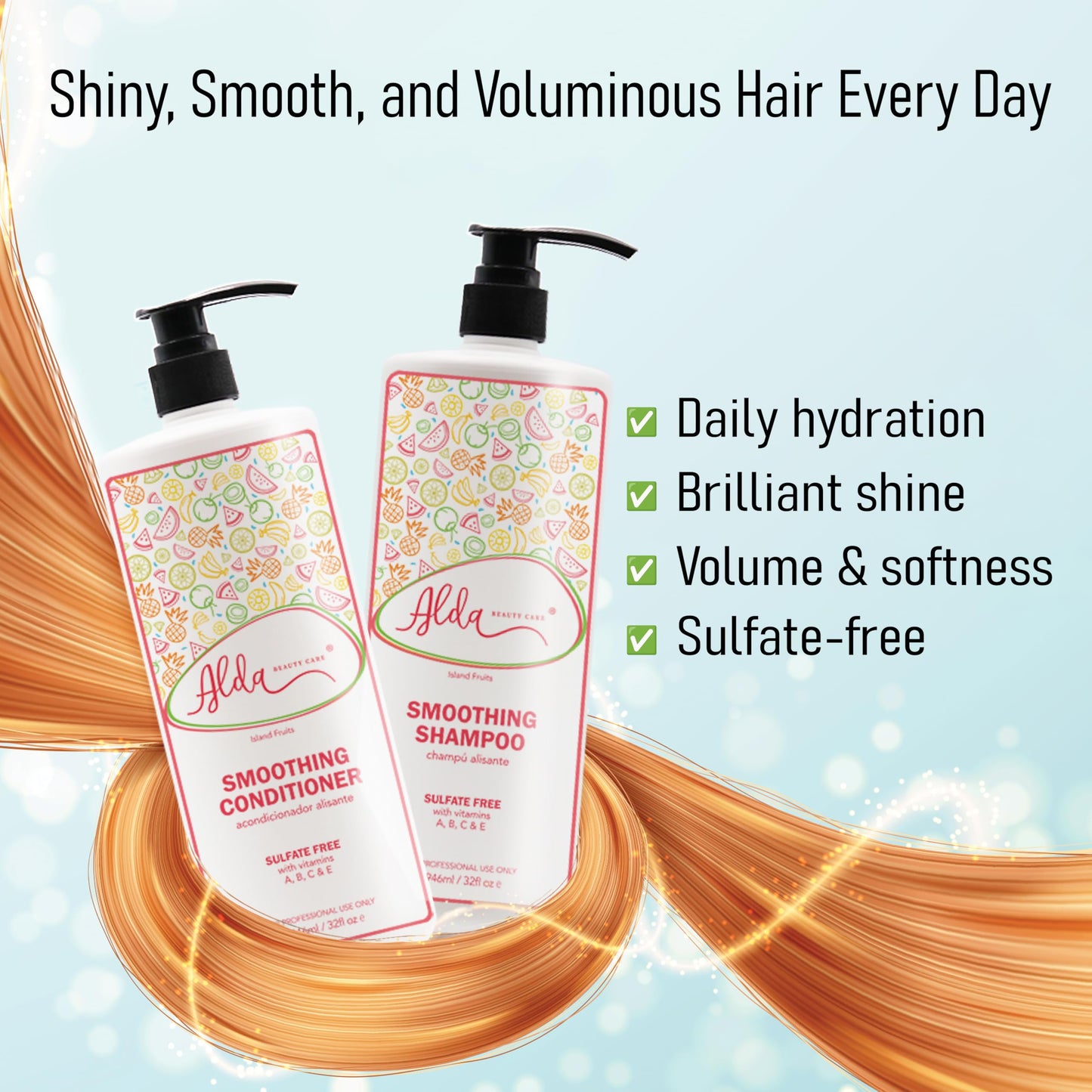 Alda Beauty Care Smoothing Shampoo and Conditioner Set, 32 fl oz Each, with Argan Oil Serum, Island Fruits Scent, Sulfate-Free, Nourishing Formula Beauty & Personal Care Alda Beauty Care