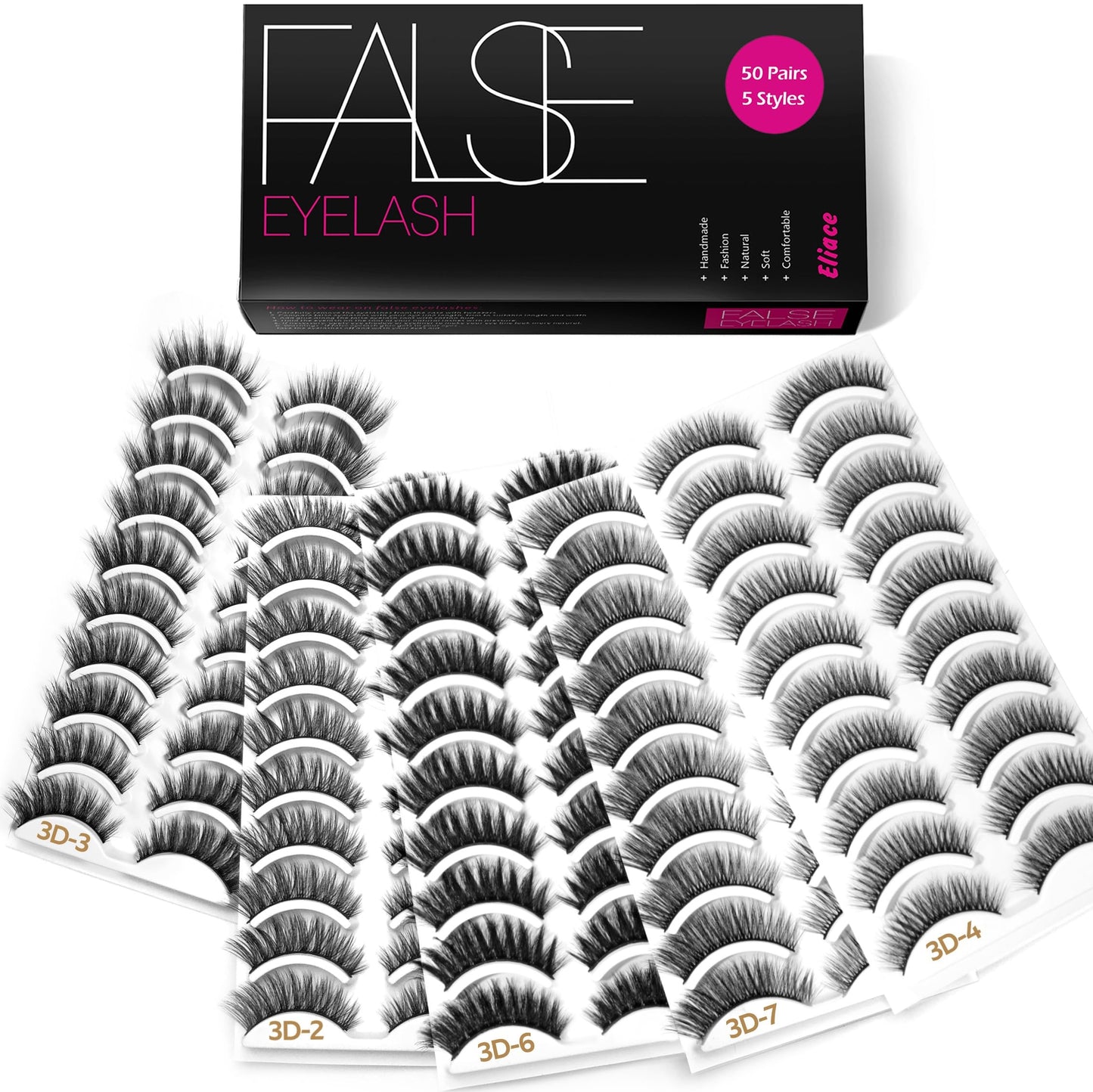 Eliace Eyelashes, (50 Pairs,5 Styles) Luxurious Faux Mink Lashes Natural Look Wispy Fluffy Handmade Cat Eye False Lash Pack, False Eyelashes Set, Fake Beauty & Personal Care Eliace