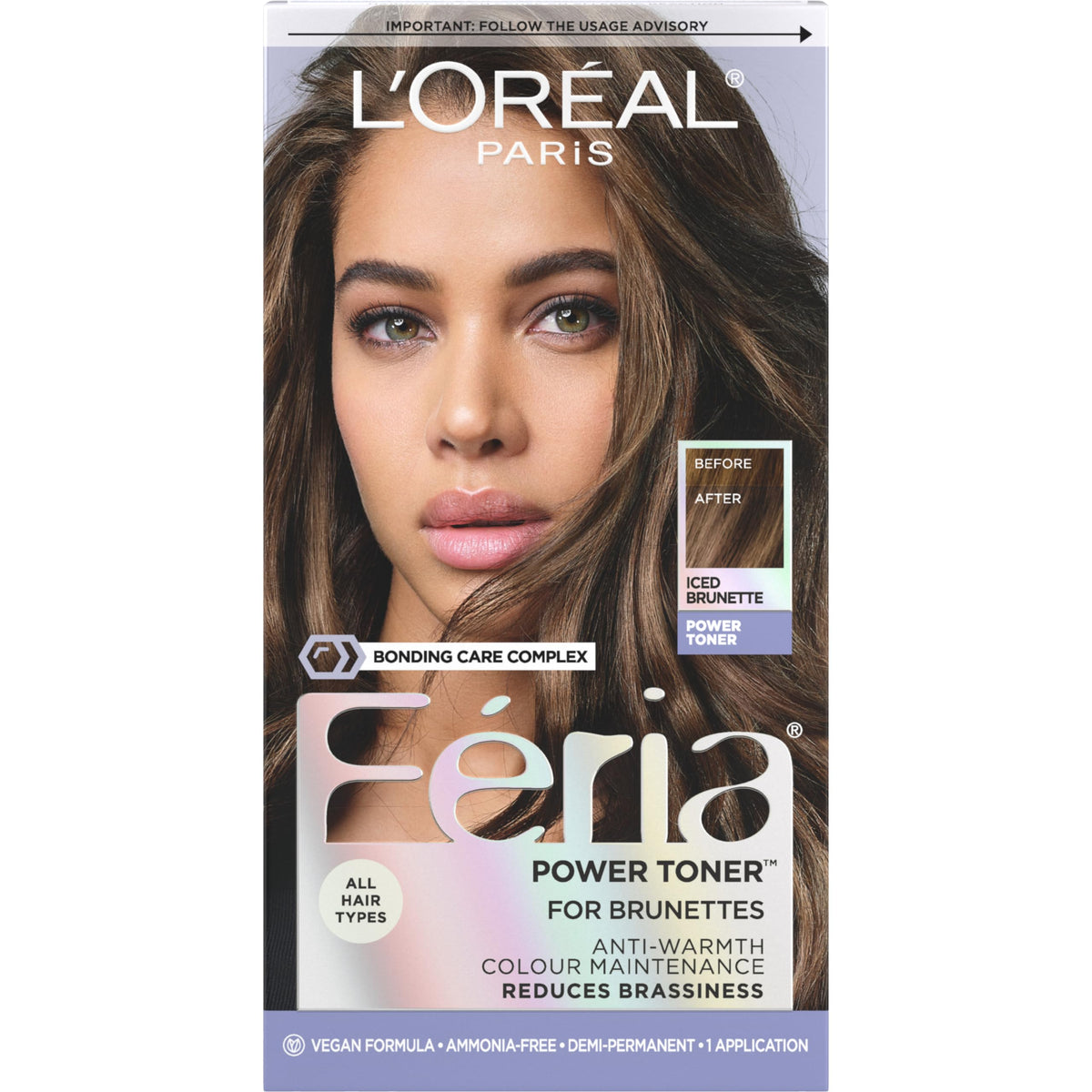 L’Oreal Paris Feria Toner, Long Lasting Anti-Brass Hair Toner for Brunettes, Vegan and Ammonia-Free Hair Care Formula, Iced Brunette, 1 Kit Beauty & Personal Care L'Oreal Paris