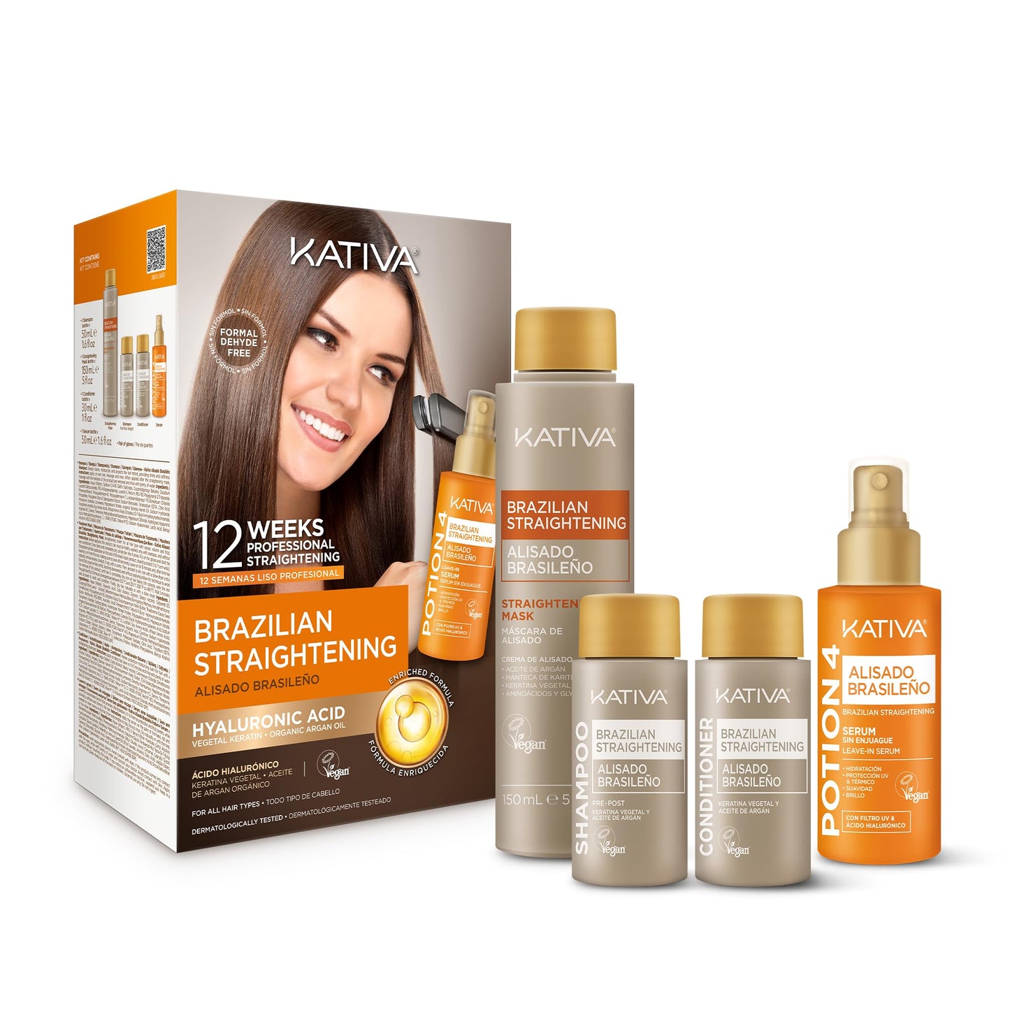 KATIVA Brazilian Keratin Straightening Kit - Alisado Brasileño Keratina + Potion 4 Heat Protectant Serum, Smoothing, Anti Frizz, Hyaluronic Acid Beauty and Personal Care KATIVA Default Title